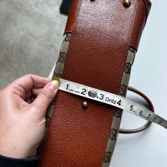 Vintage Gucci GG Logo Nailhead Tote Canvas Leather Tan Brown
